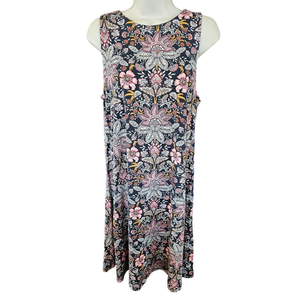 Loft sz M floral shift stretch cottagecore summer midi tank dress career casual